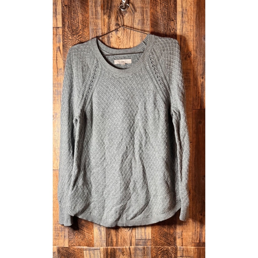 LOFT Gray Textured Knit Sweater Long Sleeve Crew Neck Casual Pullover